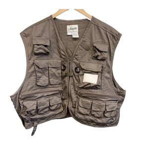 VTG Ausable Khaki FLY RIVER Fishing Vest Full Zip Pockets Size‎ 2XL XXL